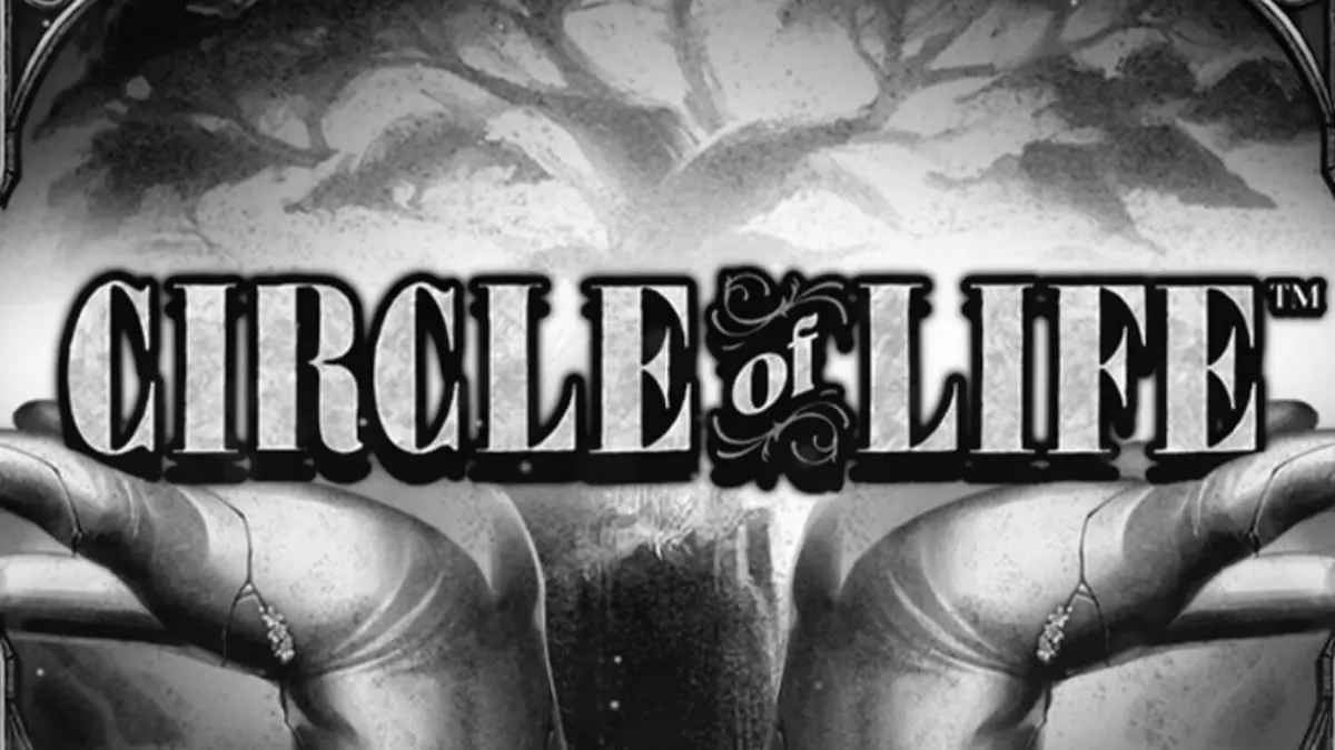 Interface de jogo do slot Circle of Life com estética monocromática e elementos da natureza
