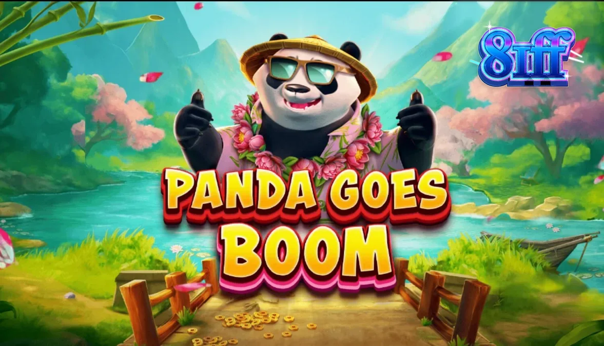 Panda Goes Boom slot com panda festivo e fundo tropical